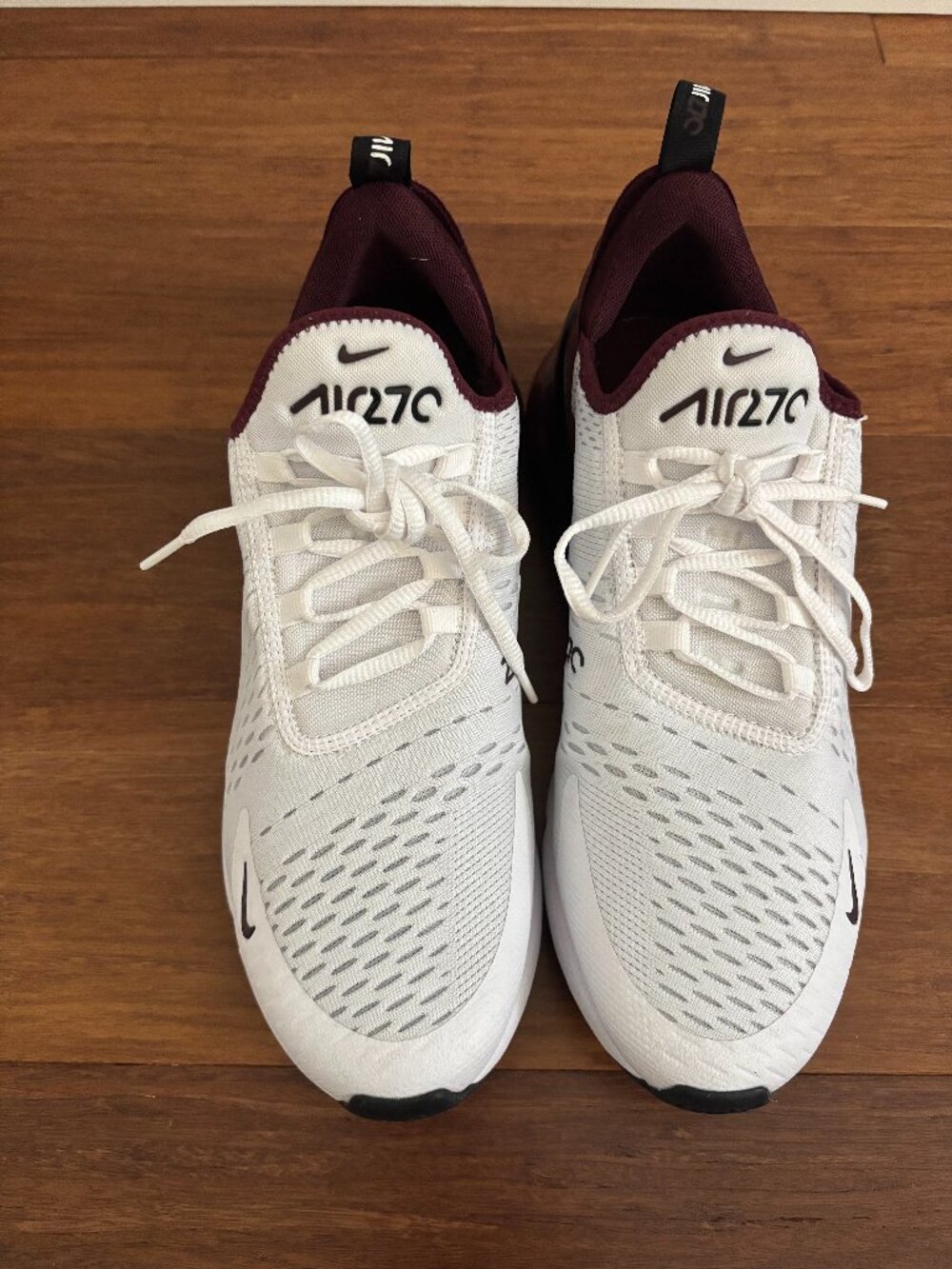 Nike Air Max 270 White Night Maroon Burgundy Sneakers Men's Size 9.5